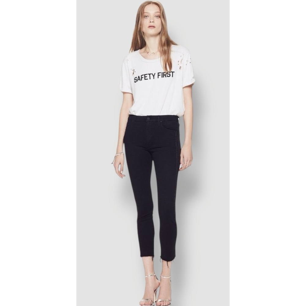 MOTHER | $218 High Waisted Looker Ankle Fray in Guilty Party Racer, Size 26